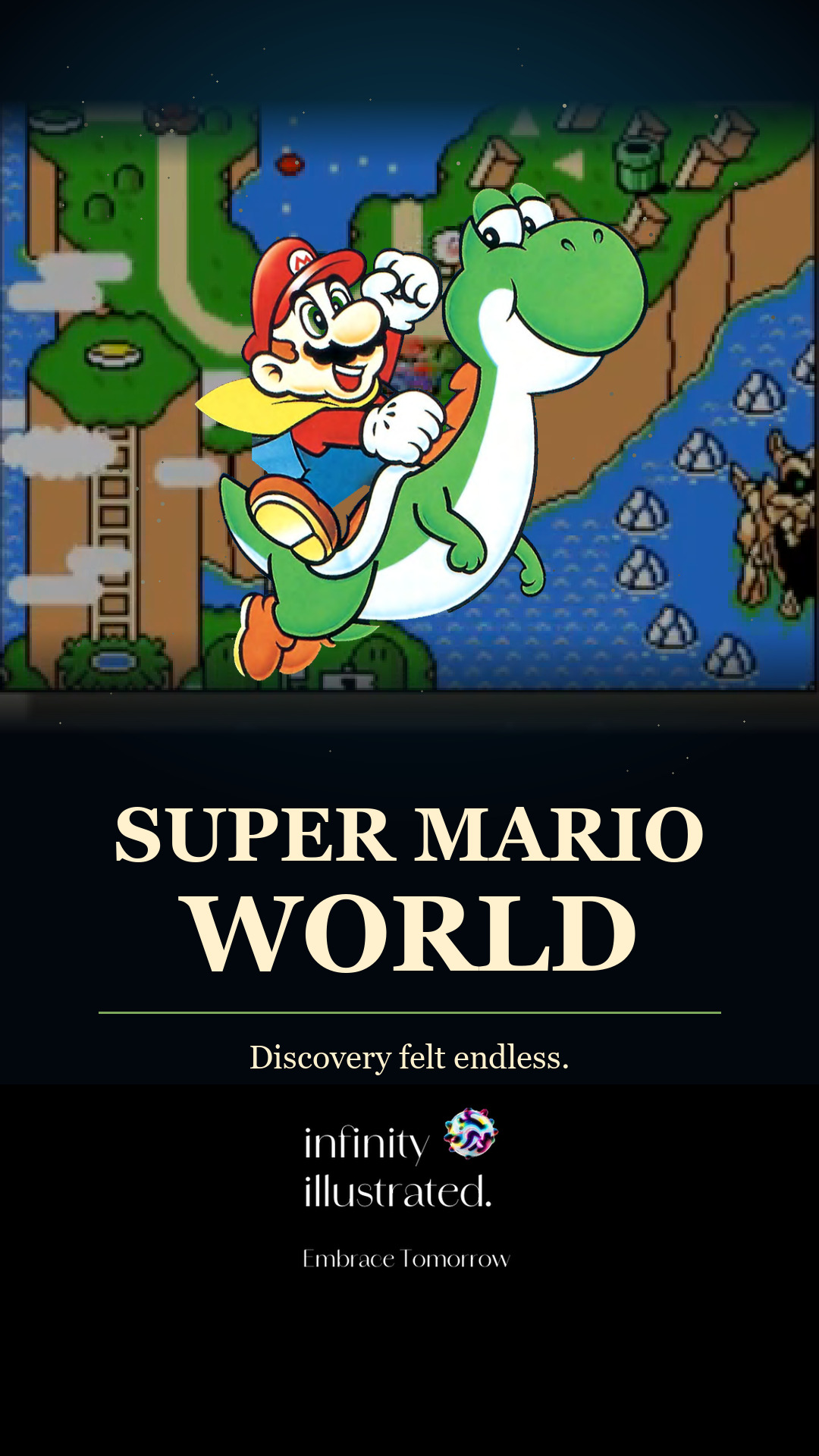 Super Mario World editorial cover with the approved Infinity Illustrated branding